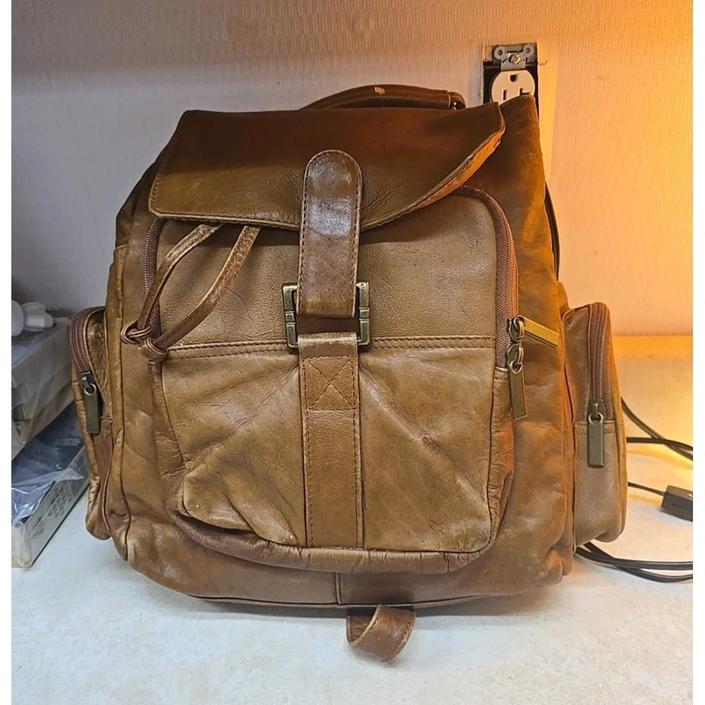 Vtg Handmade Genuine Leather Rustic College School Travel Rucksack Backpack Bag
